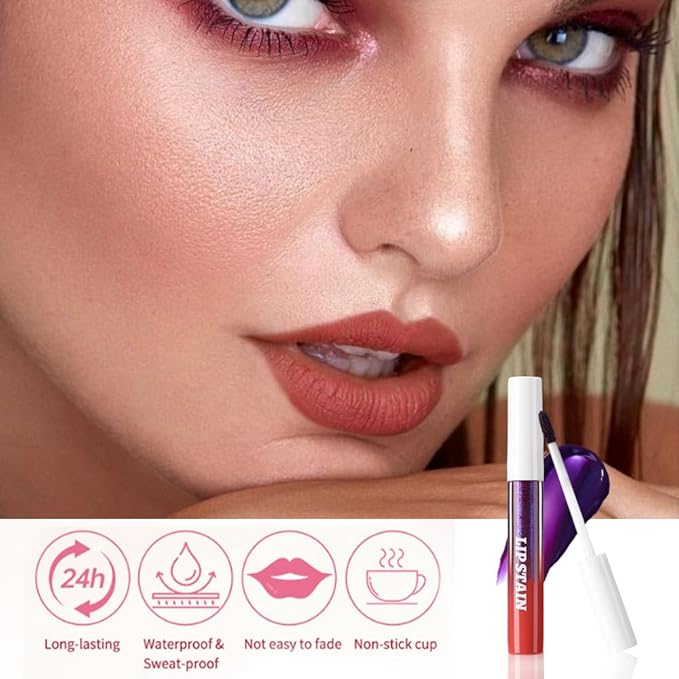 Matte Liquid Lip Stain Peel Off Lip liner Tattoo with Tweezer, Nude Brown Liquid Lipstick Lipstain Long Lasting Waterproof for Women, Highly Pigmented Not Faded Smudge-proof Easy to Apply, 04