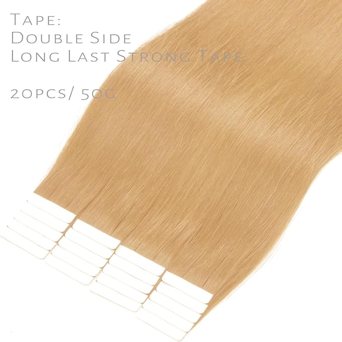 Lacerhair 18 Inch Seamless Tape in Hair Extensions Human Hair - Caramel Blonde Remy Tape in Human Hair Extensions, Natural Double Side PU Skin Weft 50g 20pcs/set