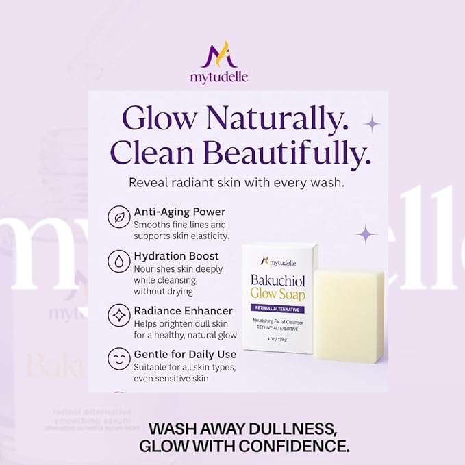 Bakuchiol Glow Soap – Natural Retinol Alternative Facial Bar – Anti-Aging, Brightening, Hydrating Cleanser for Sensitive, Dry or Dull Skin – Vegan, Gentle, Plant-Based – 4oz