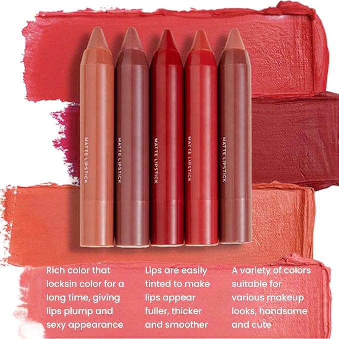 BINGBRUSH Crayon Matte Longwear Lipstick Pack Set,Moisture Smooth Color Stick Ultimate Lip Crayon for Makeup Collection - Waterproof Velvet Lipgloss (3pcs 01#&03#&07#, 3 Count (Pack of 1))