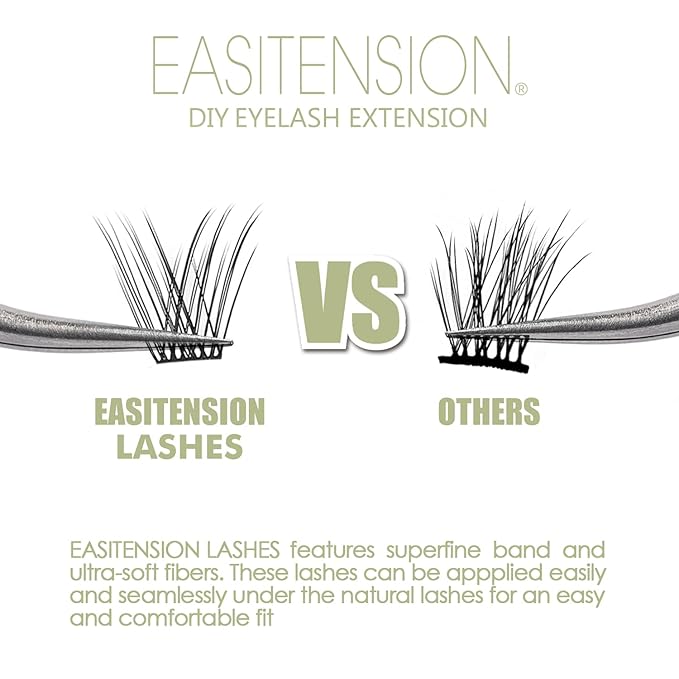 DIY Eyelash Extension, 3D Effect Glue Bonded Band Individual Lash 48 Clusters Volume Lashes Set, Home Eyelash Extension, C curl Lashes Pack 14MM-Natural-48 Clusters