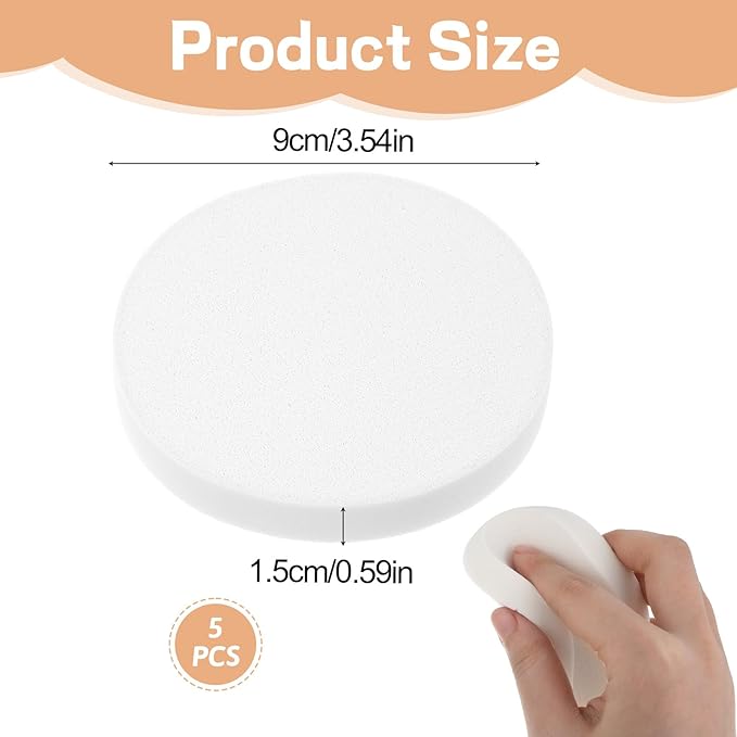 5 PCS Flat Makeup Sponges for Foundation, White Cushion Foundation Puff, Round Beauty Blender Sponge Powder Puff for Professional Makeup