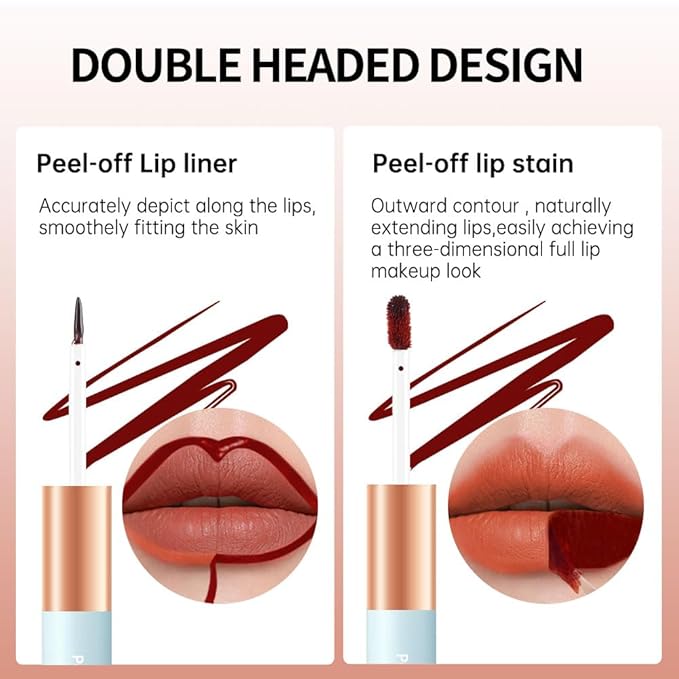 2-In-1 Peel Off Lip Stain Matte Finish Lip Liner Tattoo Peel-off Lip Tint, Long Lasting All Day Lip Masque Waterproof Smudge-proof Transfer-proof Lightweight Smoothing,2#Coral