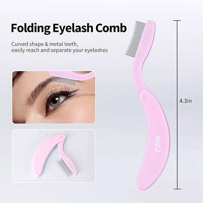 Eyelash Comb MSQ Eyelash Separator Tool Eyelash Comb Separator Folding Eyelash Brush Separator Lash Comb for Eyelash Makeup Brush (Pink)