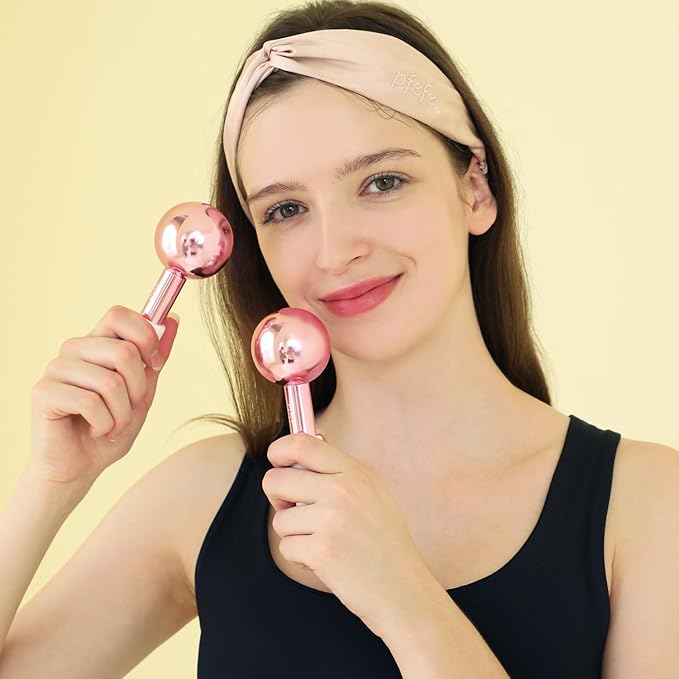 Pfefe Ice Globes for Face & Eyes, Unbreakable Stainless Steel Cryo Sticks for Beauty Routines, Facials Cold Roller Colling Globes for Puffiness, Wrinkles, Dark Circles, Headaches