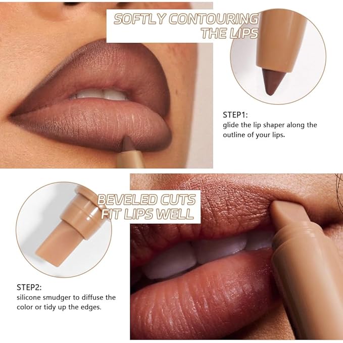 2Pcs Matte Lip Liner Pencil, Plump lip pencil liner Long-Lasting Creamy Formula, With Silicone Smudger for Define Contours & Sculpting Lip,Waterproof Non-Staining Crayon Lip Liners 05#+06#