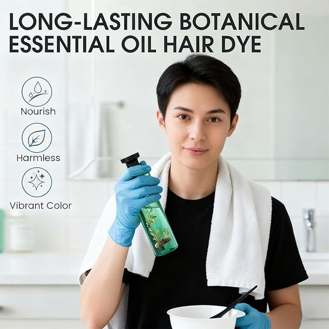 Long-Lasting Botanical Essential Oil Hair Dye,260ML Mild Formula Plant-Based Long Lasting Hair Dye Set(A+B),Plant-Based Hair Color for Gray Coverage,for All Hair Types