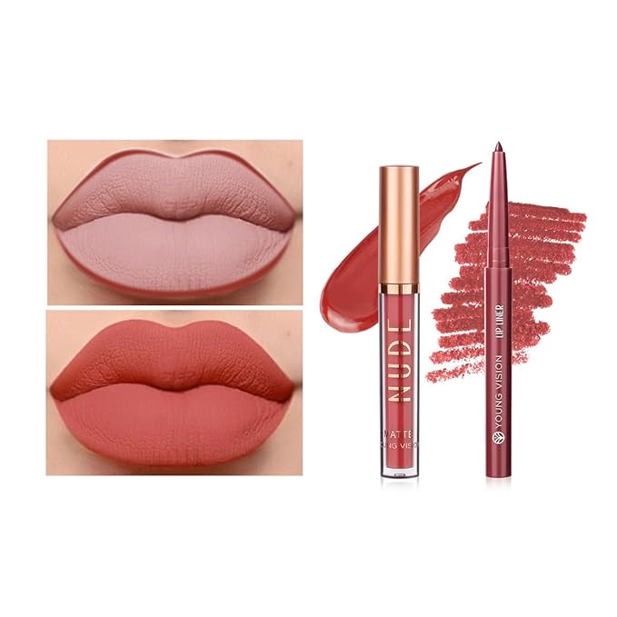 YOUNG VISION 6 Colors Matte Lipstick & Lip liner Combo Set, Matte Lip Makeup Srt - Durable, Waterproof, Long Wear, Cruelty Free for Girls, Women, Beginners Teenagers