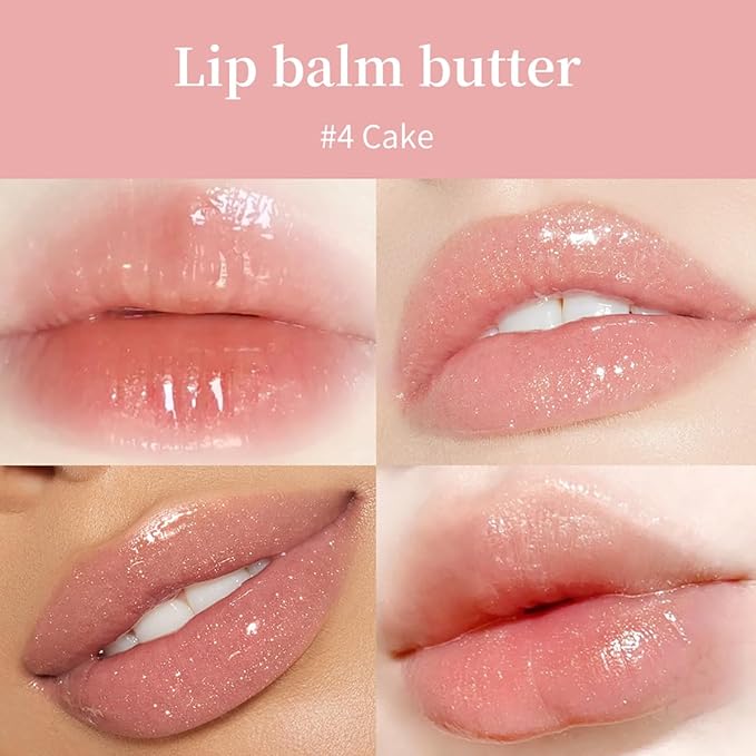 4 Flavors Lip Glossy Butter Balm Lip Tint Hydrating Lip Gloss, Soothes & Softens Dry Lips High Shine Nude Color Nourishing Lip Care Finish (04# Coke, 0.5oz)