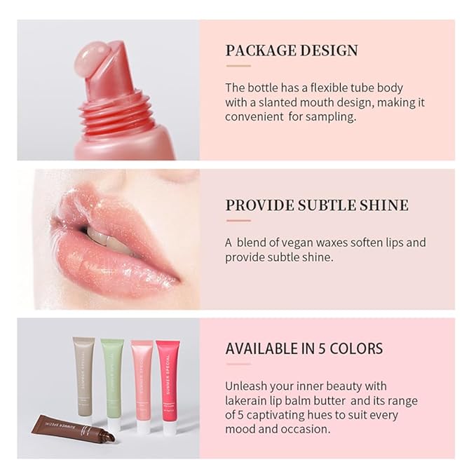 5Pcs Summer Lip Glossy Butter Balm Set, Instant Moisture Sheer Tint, Non-Sticky, Conditioning Formula to Soothe & Repair Dry, Chapped Lips, Jelly Lip Stain with Natural Scent (#1+2+3+4+5, 5Pcs)