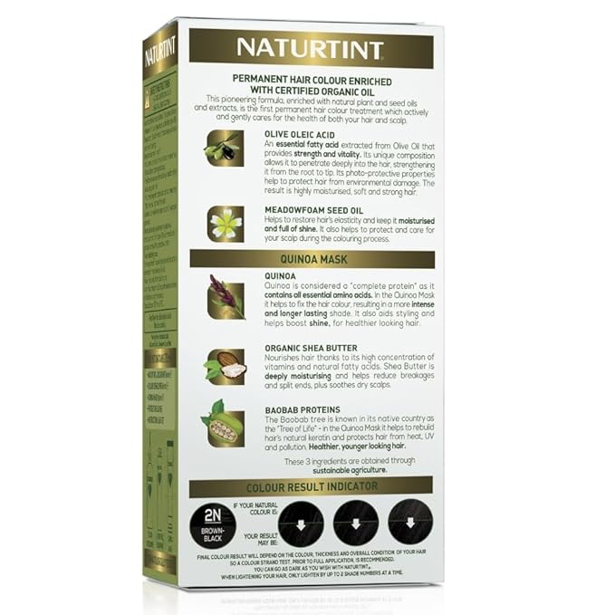 Naturtint 2N Brown Black Permanent Hair Color (Pack of 1), Ammonia Free, Vegan, Cruelty Free, up to 100% Gray Coverage, Long Lasting Results (Packaging may vary)