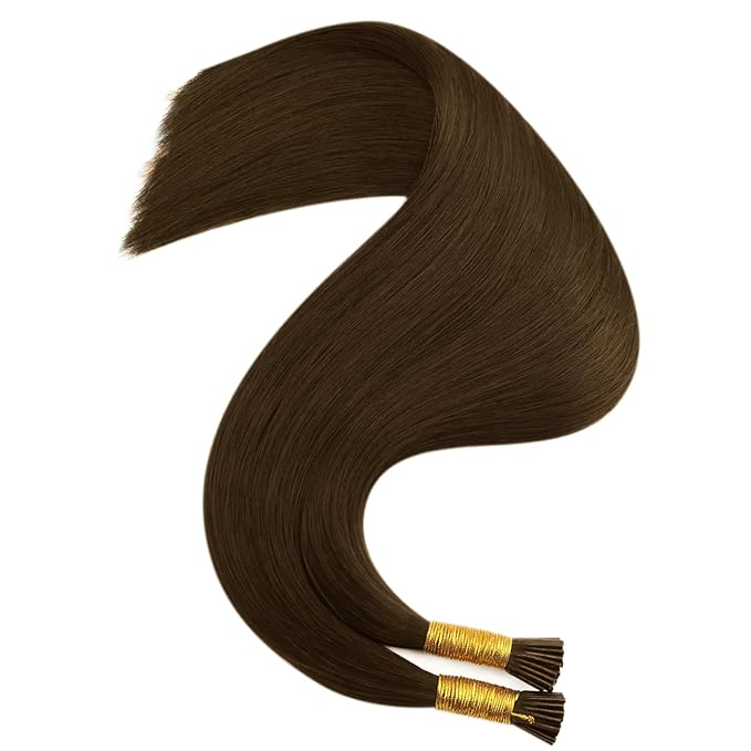 Full Shine I Tip Hair Extensions Human Hair 20 Inch Soft Straight Long Hair Pre Bonded Extensions Color 4 Brown Itip Human Hair Extensions Real Remy Hair for Women 40 Grams