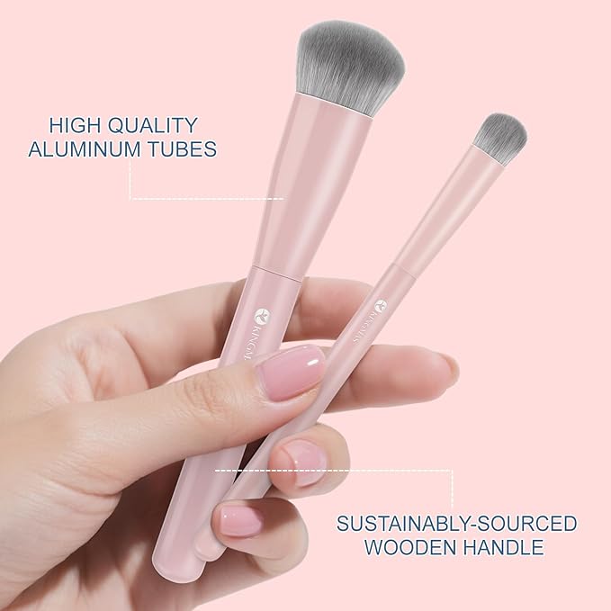 KINGMAS Foundation Makeup Brushes, Angled Kabuki Concealer Brush Under Eye Nose Contour Brush for Liquid Cream Powder Blending Buffing (Pink)