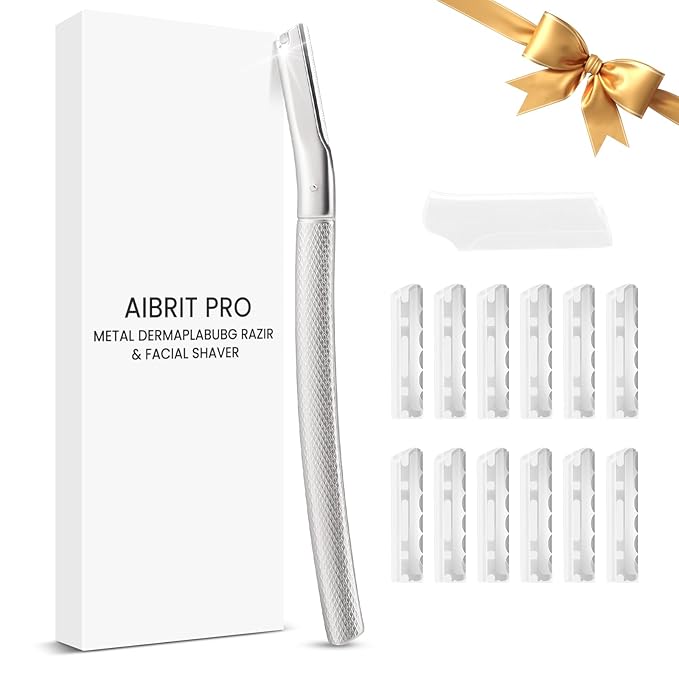 Dermaplaning Tool for Face, Dermaplane Razor for Peach Fuzz with Metal Grip, Professional Eyebrow Razor for Women, Facial Razor for Women Silver (12 Replaceable Blades)