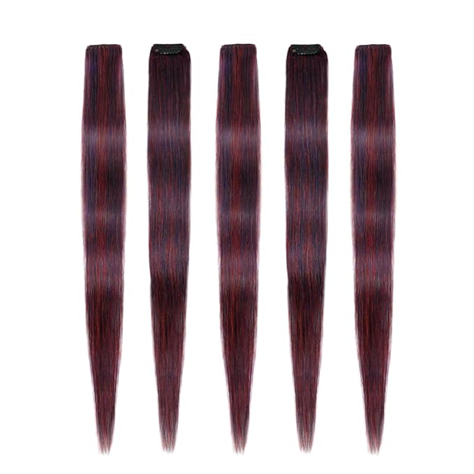Winsky Purple-blue Clip in Colored Hair Extensions 100% Real Human Hair Straight Highlights Girls Clip on Hairpieces 5 Pieces/Set (18inch, Purple-blue)