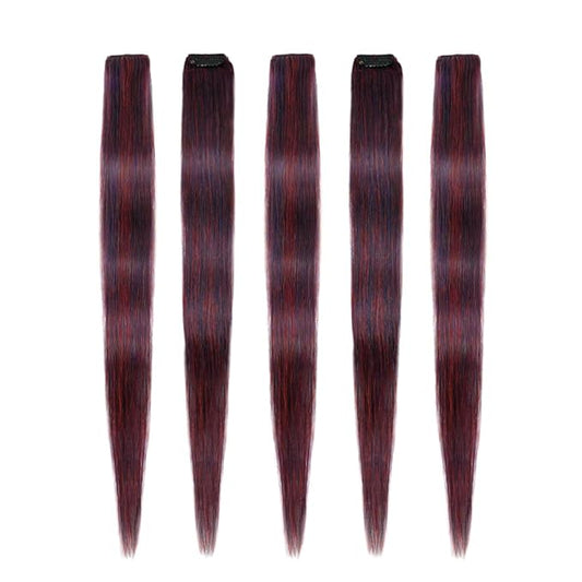 Winsky Purple-blue Clip in Colored Hair Extensions 100% Real Human Hair Straight Highlights Girls Clip on Hairpieces 5 Pieces/Set (18inch, Purple-blue)