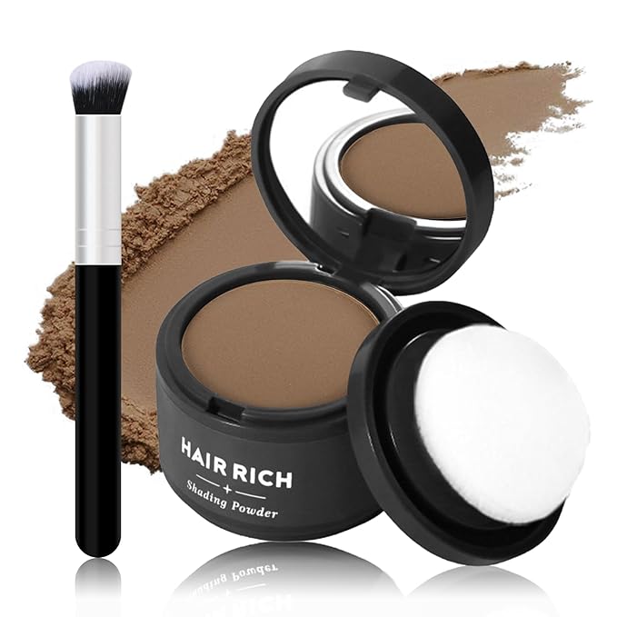 Hairline Powder with Brush Set, Root Touch Up Hair Color for Thinning and Gray Hair Coverage, Waterproof and Sweatproof Hairs Loss and Bald Spot Concealer for Men and Women-Dark Brown