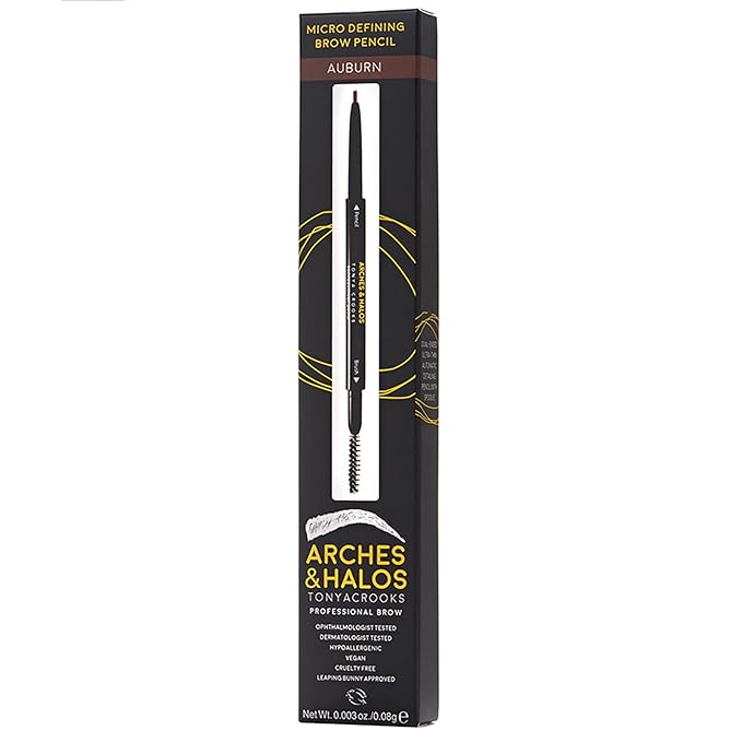 Arches & Halos Micro Defining Brow Pencil - Fuller and More Defined Brows - Long-Lasting, Smudge Proof, Rich Color - Dual Ended Pencil with Brush - Vegan and Cruelty Free Makeup - Auburn - 0.003 oz