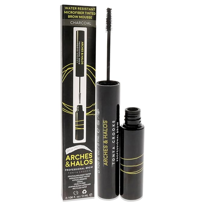 Arches and Halos Microfiber Tinted Brow Mousse - Richly Pigmented Eyebrow Shaper - Water Resistant Filler Pen - Vegan - Charcoal - 0.11 oz