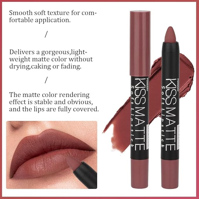 Generic Deep Dark Red Matte Lipstick and Lip Crayon Liner Pencil Pen Set for Women Lip Stain Long Lasting Waterproof labiales (3, 08&17&19)