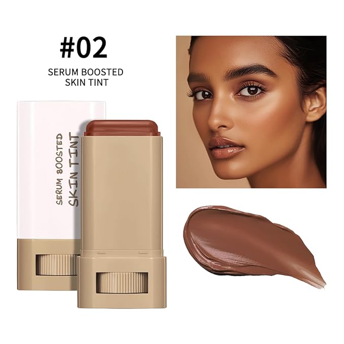 6 Colors Foundation Stick Beauty Balm Serum Boosted Skin Tinted Balm Concealer, Long-lasting Coverage, Even Skin Tone Portable Moisturizing Essence Stick (# 02, 0.64 Oz)