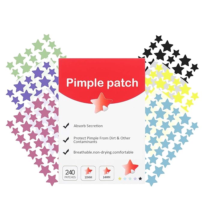 Pimple Patches for Face, Cute Star Zit Covers, Stars Hydrocolloid, For Sensitive Skin, with Tea Tree, Salicylic Acid & Cica Oil (10&12&14mm) 240 Count