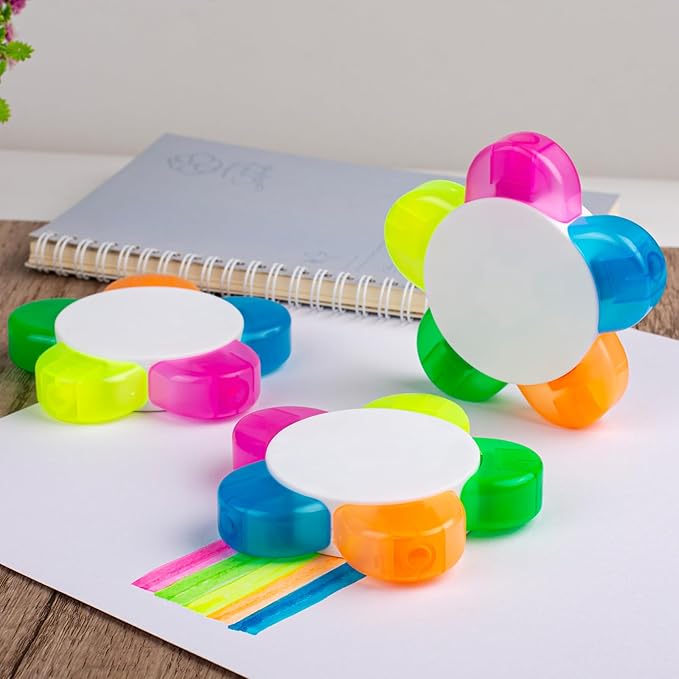 Petals Highlighters, Flower Shape Watercolor Highlighter Pens,Highlighters Assorted Colors 5-In-1 Fluorescent Pens for Aesthetic School Office Stationery Supplies.