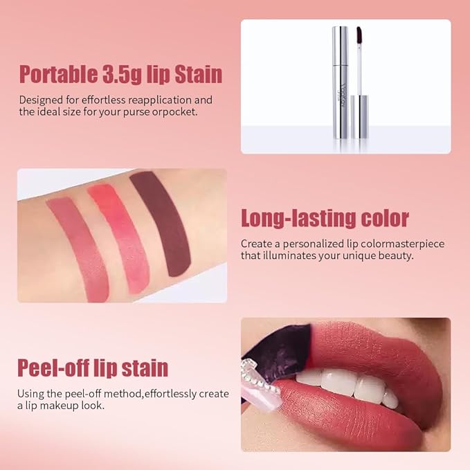 Peel Off Lip Tint Matte Long-Lasting Lip Liner Tattoo Waterproof Temperature Color Sense Lip Stain Smudge Proof Transfer Proof Highly Pigmented Gift for Girl(03 Coffee Sense)