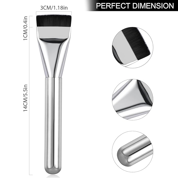 Flat Foundation Brush for Liquid Makeup,14CM Fast Flawless Flat Top Kabuki Makeup Brushes Face Cosmetics Concealer Brush for Liquid, Blending, Powder, Cream, Powder, Blush, Buffing Bright Silver