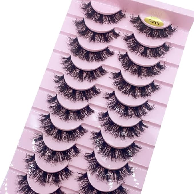 HBZGTLAD New 10 Pairs 3D Mink Lashes False Eyelashes Handmade Wispy Fluffy Long Lashes Natural Eye Makeup Tools Eye Lashes(M48)