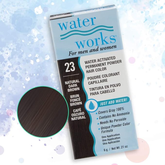 Water Works Hair Color Powder, Dark Brown – Permanent Hair Dye for Root Touch-Up & Full Coverage, Vivid Color, Men & Women, 3 Pack