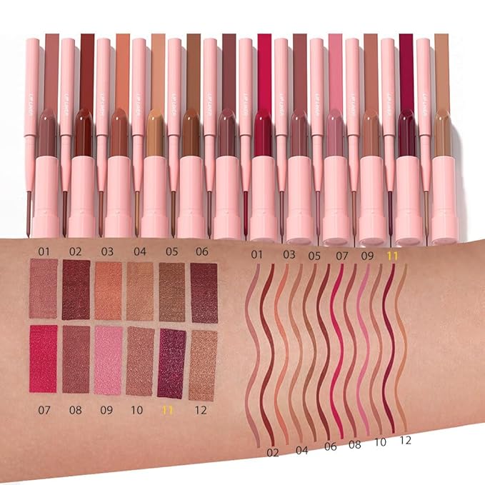 2 in 1 Matte Lipstick Lip Liner Pencil Set,Wine Red Waterproof Lip Stick Lip liner Combo for Old Women Long Lasting Lipstick,labiales mate 24 horas originales