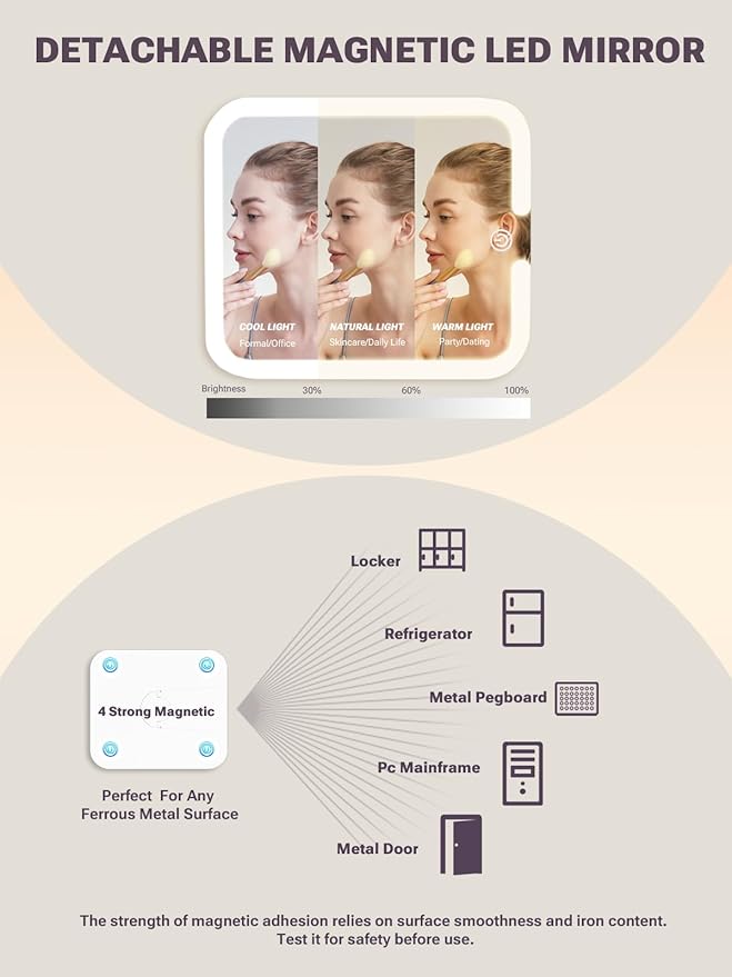 Qislee Makeup Box with Drawer and Four Trays, A Detachable Lighted Mirror, Waterproof Travel Train Case, Cosmetic Organizer and Makeup Suitcase with Magnetic LED Mirror(Sparkling Blue)