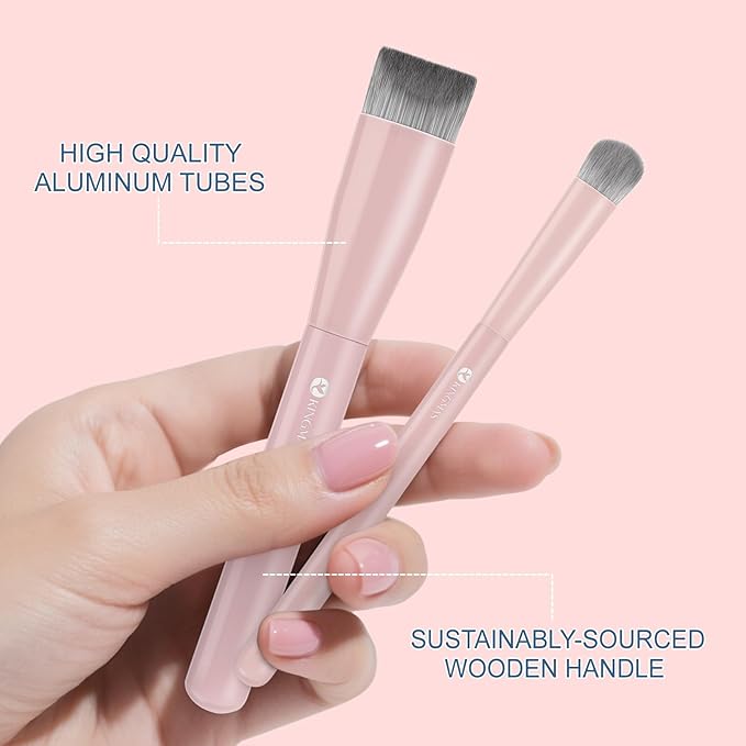 KINGMAS Foundation Makeup Brushes, V-Shaped Kabuki Concealer Brush Under Eye Nose Contour Brush for Liquid Cream Powder Blending Buffing (Pink)