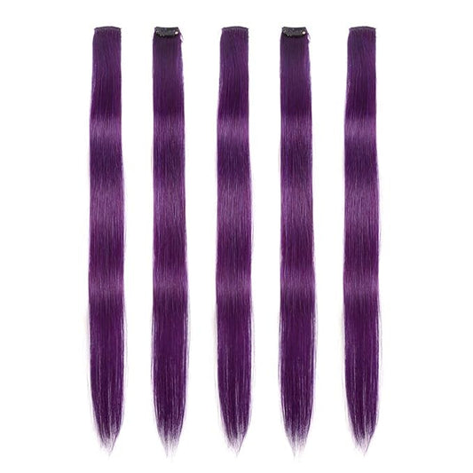 Winsky Purple Clip in Hair Extensions - 100% Real Human Hair Colored Girls Halloween Hair Pieces 5 Pieces/Set (18inch,Purple)