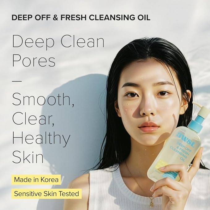 3W8L Deep Off & Fresh Cleansing Oil – Fast emulsifying Korean pore care cleanser, gentle daily makeup & sunscreen remover with Jojoba & Centella, dissolves sebum & blackheads, hydrating fresh finish