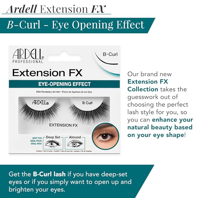 Ardell Lash Extension FX B-Curl False Eyelashes - Eye-Opening Effect Natural Look Strip Lashes, 4 Pack