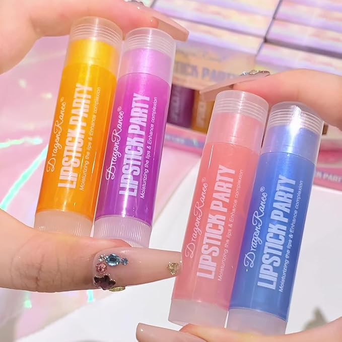 4 Pcs Shimmer Tinted Lip Balm Set, Hydrating Color changing Lipstick, Moisturizing Tinted Lip Gloss, Long Lasting Nutritious Balm Gift Set