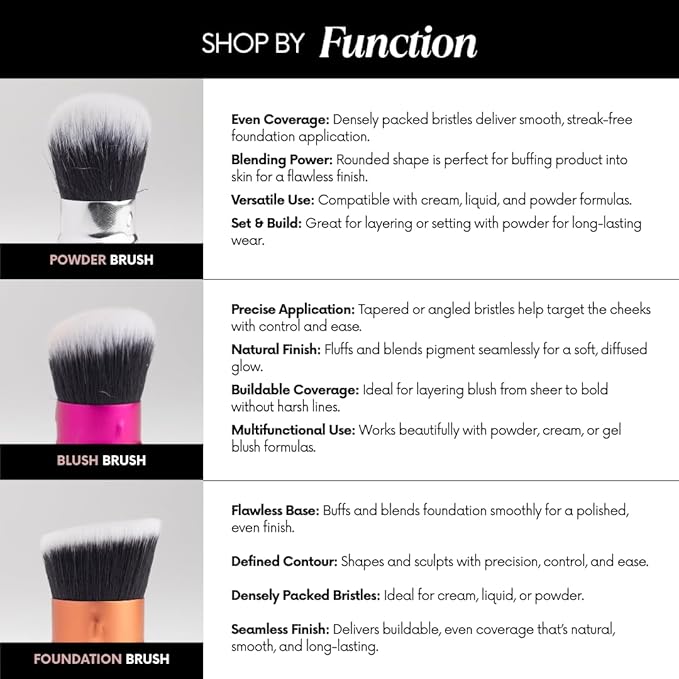 Mini Glamstick Retractable Powder Brush - Travel Face Makeup Brush for Liquid, Cream Buffing & Blending, Cruelty-Free Bristles