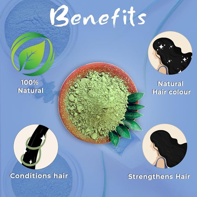 BSY Organic Indigo Powder - 100% Natural Indigofera Tinctoria (Indigo), Triple Sifted Avuri Leaf Powder for Hair Coloring - 227g / 0.5 LB