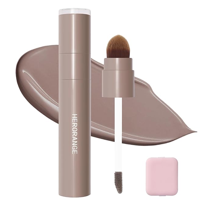 Cool Toned Liquid Contour Stick, Blendable Lightweight & Long-Lasting Cold Matte Grey Cream Bronzer with Brush for Face Shaping Contouring Makeup, Portable Travel Size, 01 Cool Grey Brown