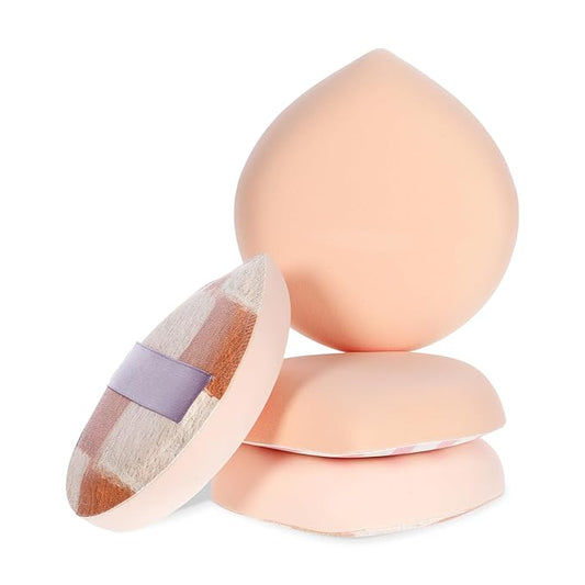 4 Pack Large Makeup Sponges for Foundation, Soft Korean Teardrop Setting Powder Puff Makeup Cushion Blender Sponge for Liquid, Cream, Concealer and Powder, (Large Size)