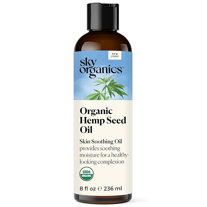 Sky Organics Organic Hemp Seed Oil for Face, 100% Pure & Cold-Pressed USDA Certified Organic to Nourish, Soothe, 8 fl. Oz.