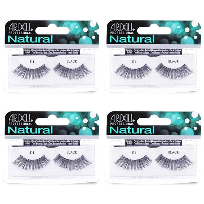 Ardell Natural Lashes False Eyelashes 111 - Black, Lightweight, Reusable, Soft & Natural Look Strip Lashes for Everyday Wear, 4-Pack