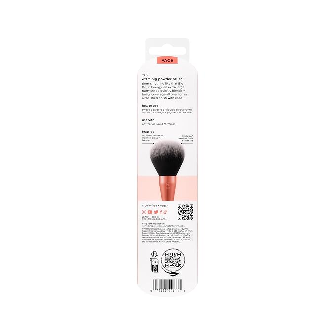 Real Techniques Extra Big Powder & Large Makeup Brush For Powder, Fluffy Head For All-Over Setting, XL Oversized Brush For Quick Application, Cruelty-Free, Synthetic Bristles, 1 Count(Pack of 8)