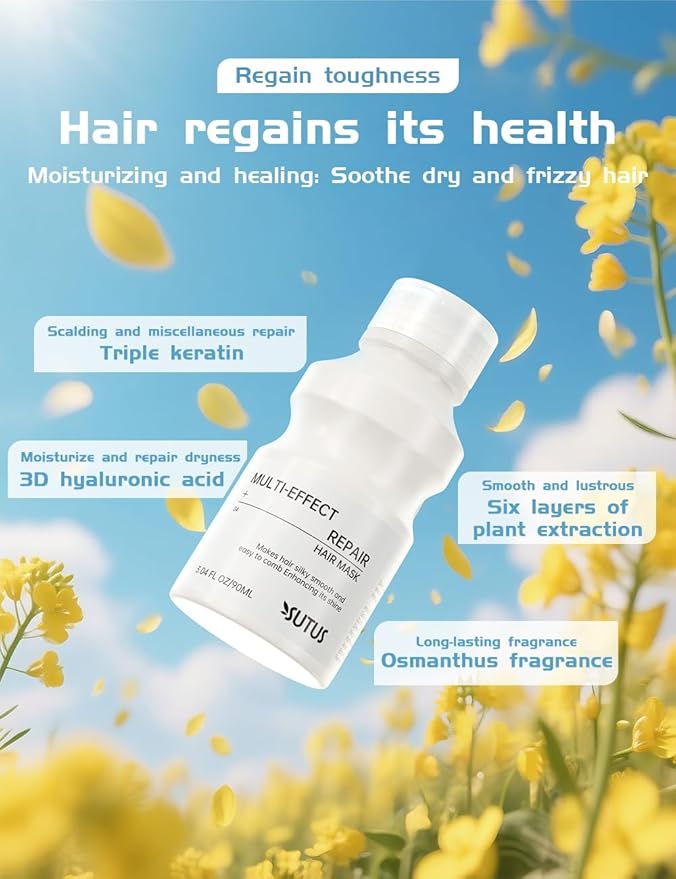 SUTUS Deep Conditioning Hair Mask - Repairs Damaged, Dry Hair and Split Ends, Rebuilds Strength, Promotes Healthy Hair (Orchids 3.04 FL oz), Paraben & Sulfate-Free for travel