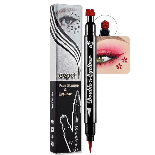 evpct 1Pcs 2-in-1 Red Colored Winged Eyeliners Stamp, Red Flower Face Stamps Makeup, Waterproof Eyeliner Eye Stamp Liners Tool Set Kit for Womem, Wing Eyeliner Stamp Figures Tool Wingliner Shapes, 12#