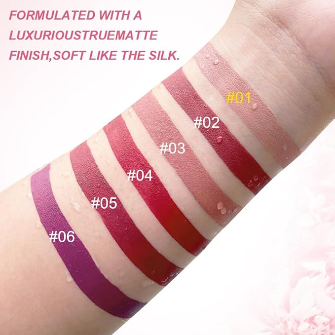 evpct 1Pcs Nude Pink Matte Liquid Lipstick Lip Stain Sets for Women, Peony Flower Brown Red Matte+Lipstick Long Lasting Permanent 24 hr Hours Magic Lipstick 24 Hours original Waterproof, 03#