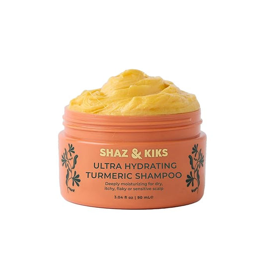 SHAZ & KIKS Ultra Hydrating Turmeric Shampoo | Deeply Moisturizing for Dry, Itchy, Flaky or Sensitive Scalp | Ayurvedic Turmeric & Kokum Butter | Natural, Vegan, Sulfate-Free, Color-Safe | 90ml