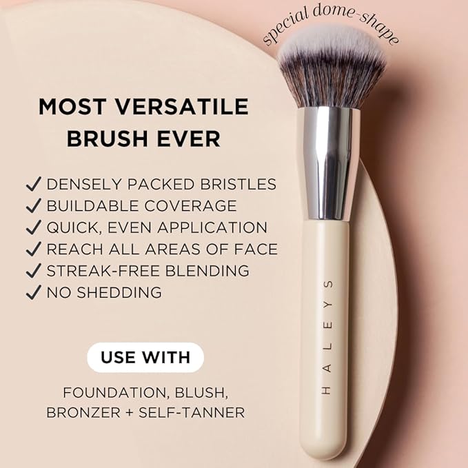 HALEYS Kabuki and Concealer Brush DUO, VEGAN + CRUELTY-FREE, Sustainable Wood, Airbrushed Finish For Creams, Liquids, Powder, Streak-free, Perfect Blending, Buffs, Blurs, Smooths with Control